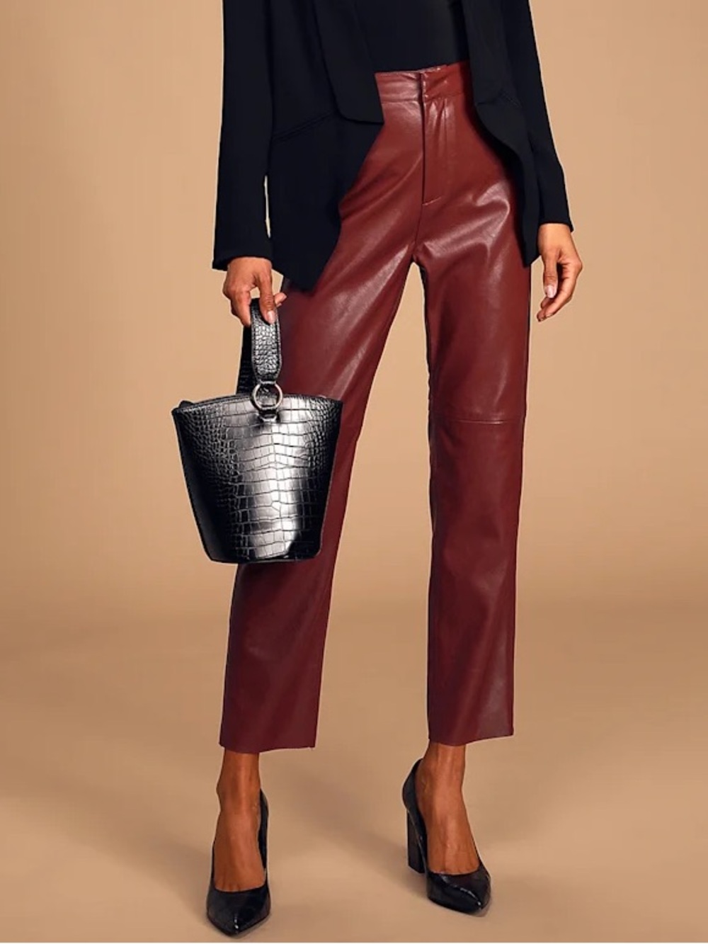 New Lulus Large Open Minded Burgundy Vegan Leather Pants